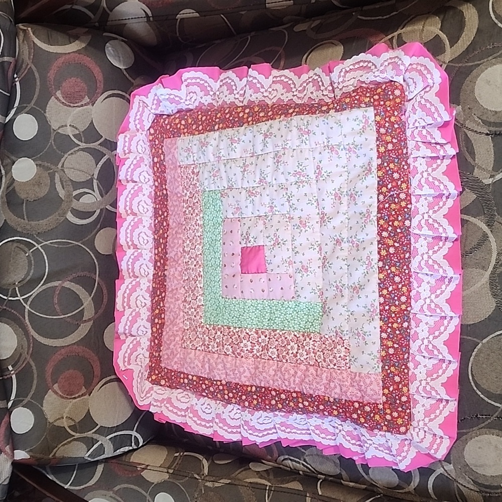 Decorative Hand Quilted Pillows, set of 2, pink